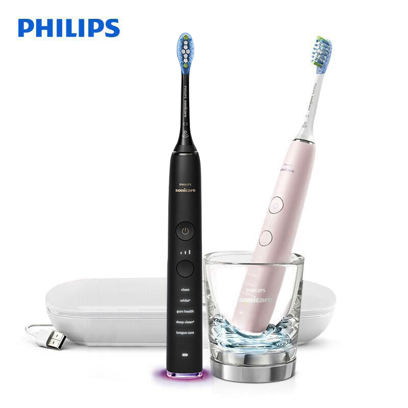 飞利浦(Philips)电动牙刷情侣款 声波震动式牙刷 拍立得礼盒 充电式成人蓝牙版情人节礼物HX9924黑+粉