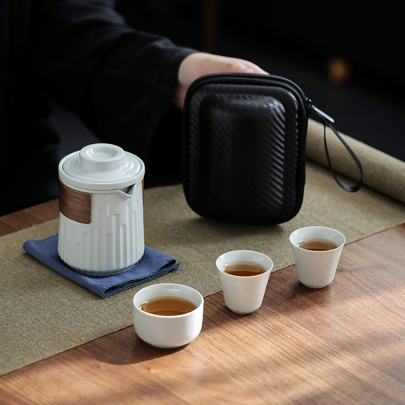 領藝 慢城日式旅行茶具套装便携式包陶瓷功夫家用小套泡茶器茶壶快客杯一壶三杯 慢城快客杯(雅灰)