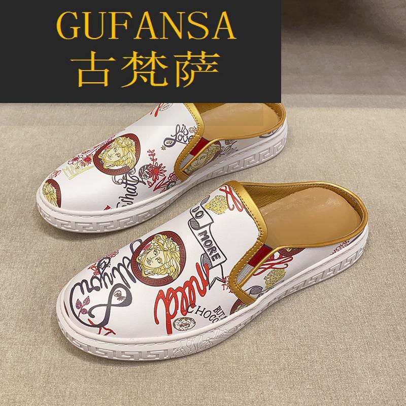 GUFANSA法国奢侈品牌 欧洲上流名士高端品牌瓦萨琪一脚蹬男鞋欧洲站新款潮鞋美人头小白鞋子男头层牛皮乐福鞋