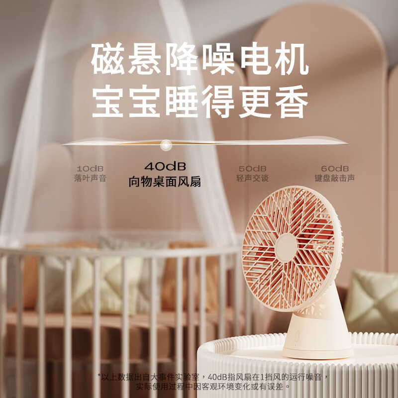 向物(SOTHING)桌面小风扇 轻音节能 台式电风扇 宿舍办公迷你台扇 自动摇头 空调板伴侣 雨林PRO 杏白高清大图