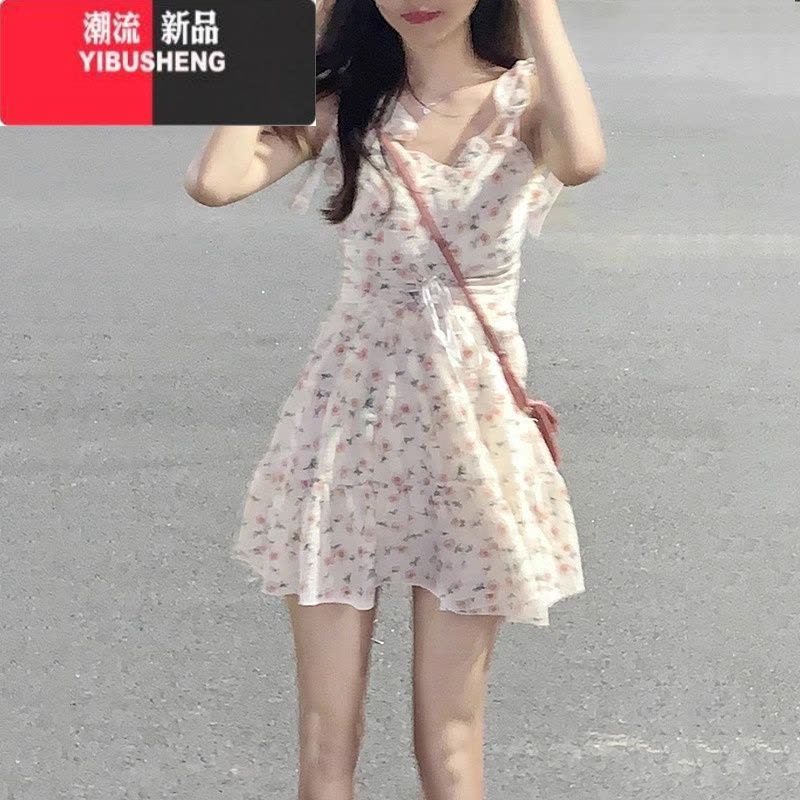 YIBUSHENG法式小众碎花吊带裙2024新款小个子连衣裙气质短裙收腰显瘦裙子图片