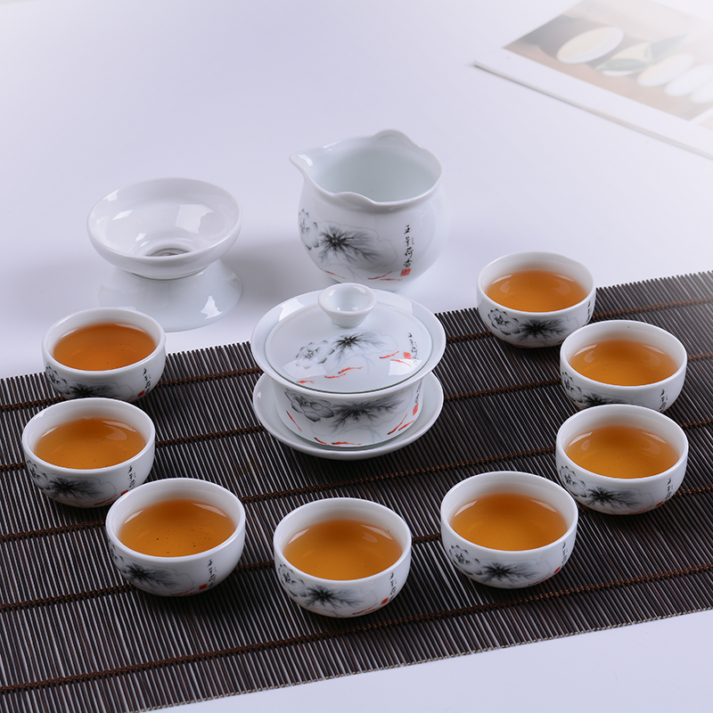 [补贴10%]茶具套装青花陶瓷家用泡茶器功夫盖碗整套简约办公室会客茶杯特价高清大图