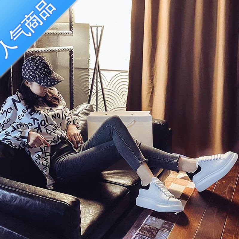 SUNTEK内增高小白鞋女2023新款8cm34码夏季透气单鞋小个子厚底板鞋图片