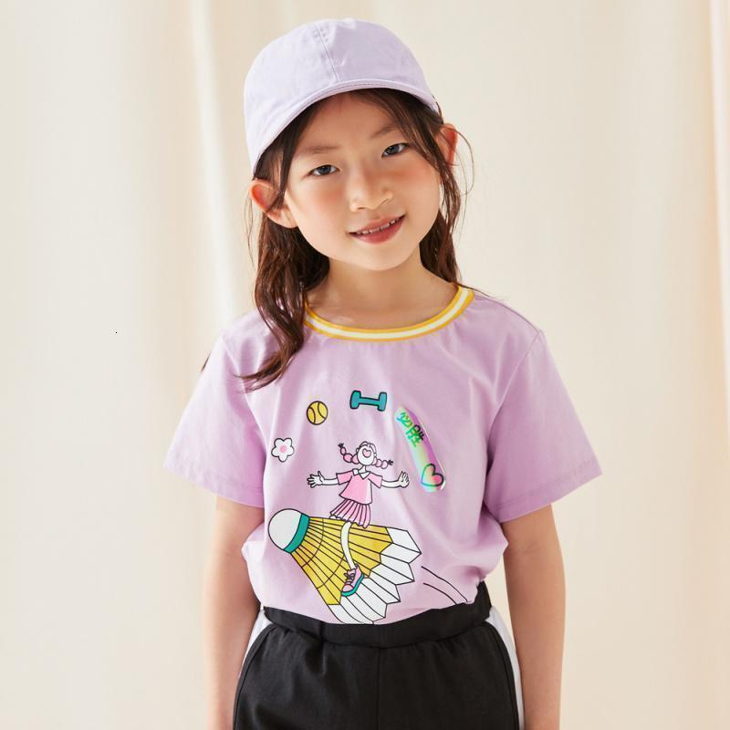 5】moomoo童装女童短袖t恤儿童t恤夏季新款女中童卡通休闲印花t恤