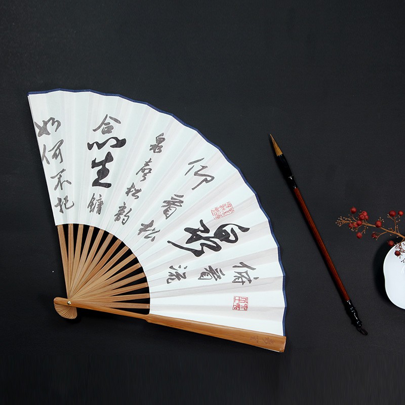 扇子折扇 中国风男士复古风礼品扇特色手工艺品宣纸折叠扇子定制 三维工匠 (隐)折扇+扇套[简约装]高清大图