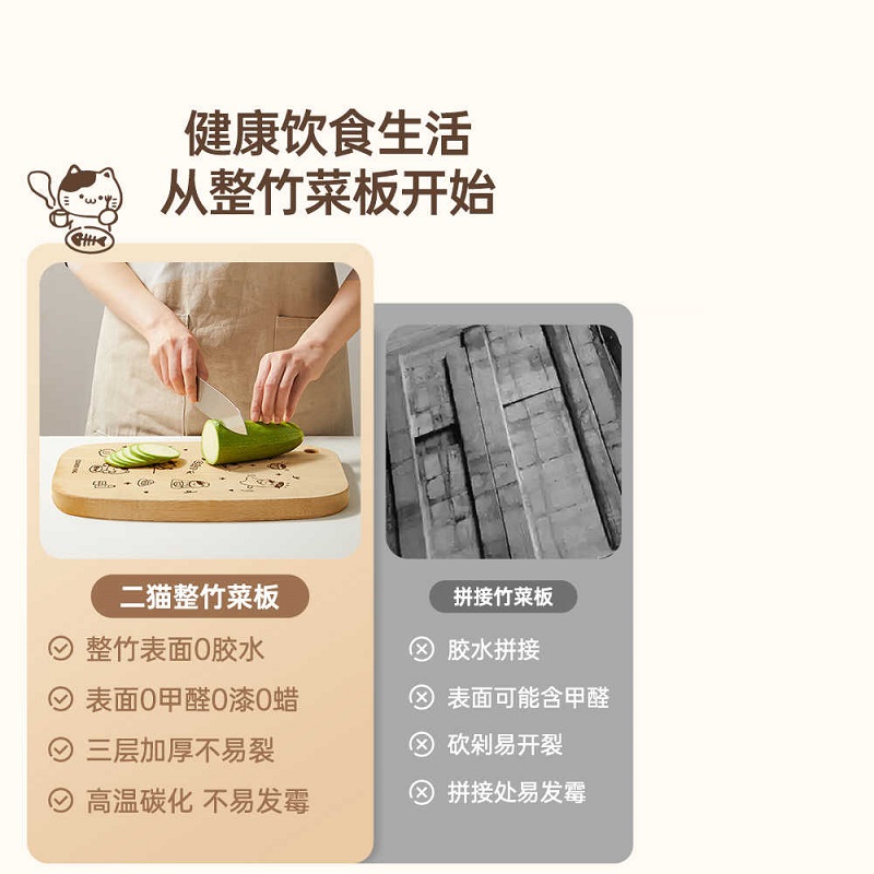 炊大皇菜板切菜板抗菌整竹面板竹粘板家用砧板厨房案板宿舍小占板高清大图