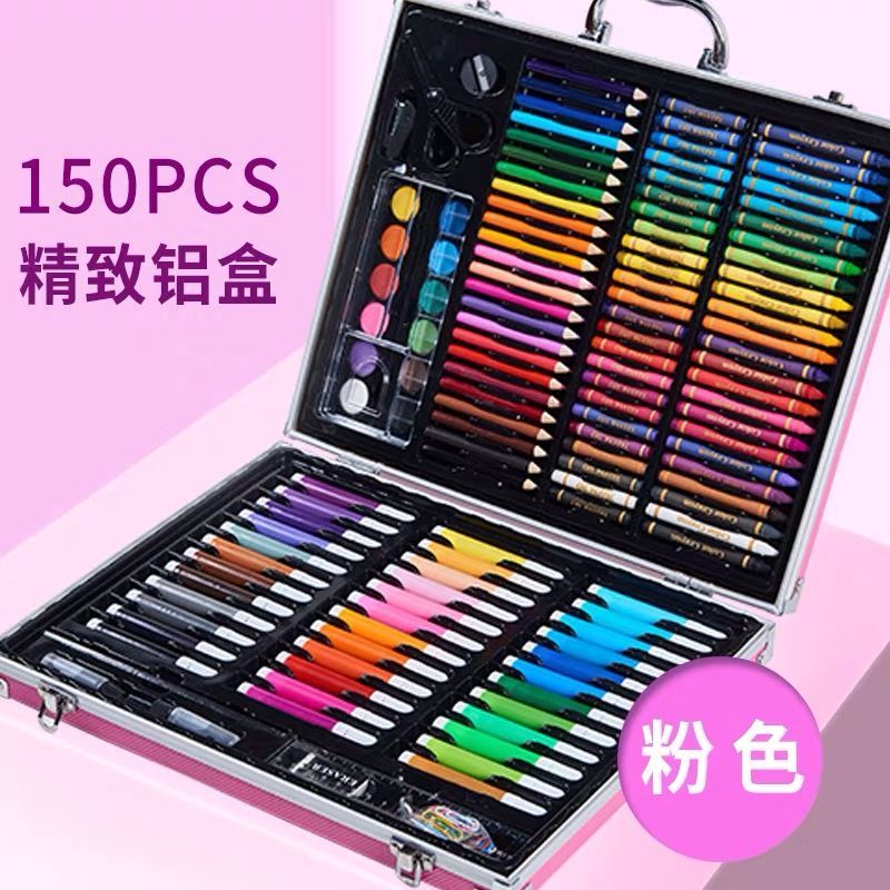 儿童画画笔套装小学生美术可擦洗彩色笔幼儿园水彩笔蜡笔生日礼物|86套装粉送-1绘画本