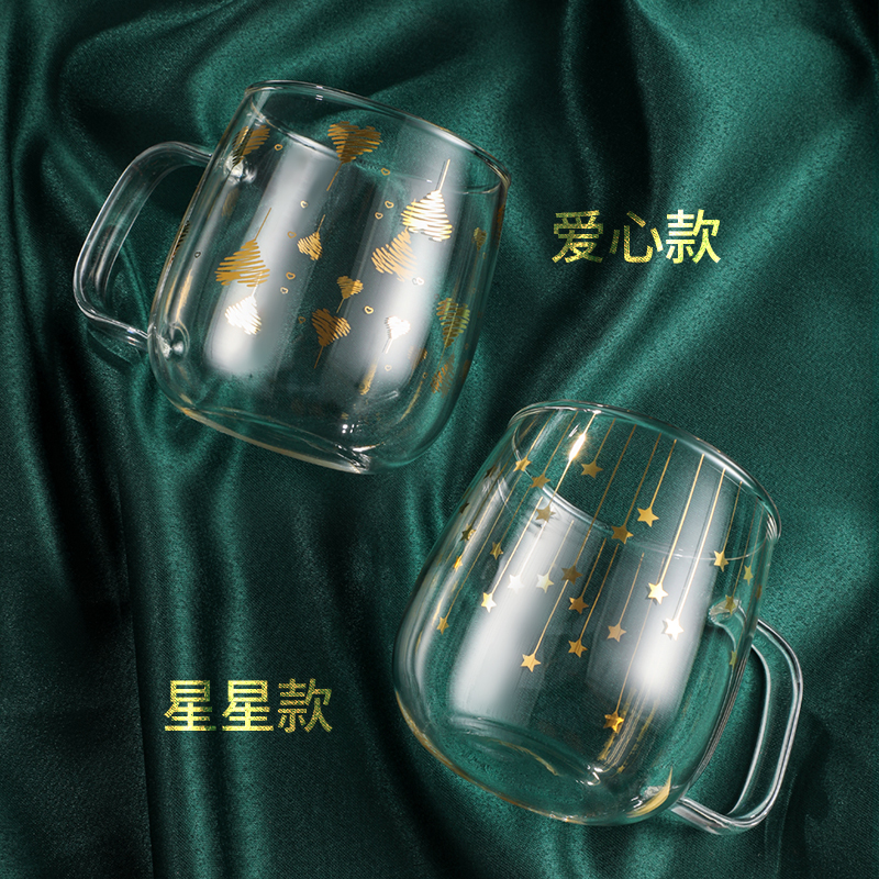 富光FUGUANG牛奶玻璃杯燕麦水杯ins网红风格带把手办公家用早餐杯子