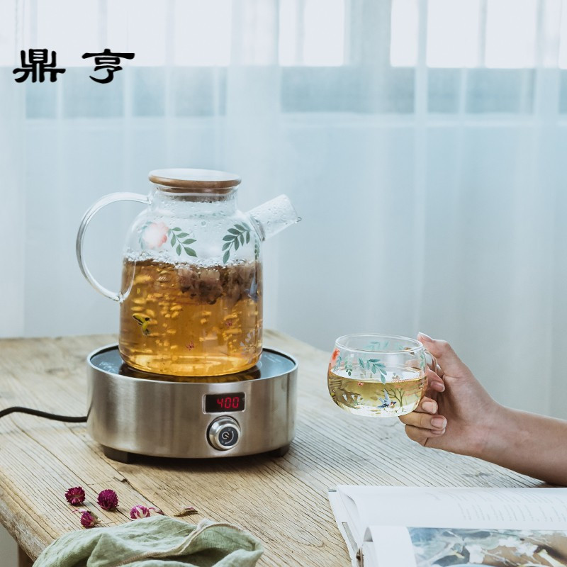 鼎亨耐热玻璃花茶茶具加厚花茶壶花茶杯套装家用蜡烛电陶炉加热煮