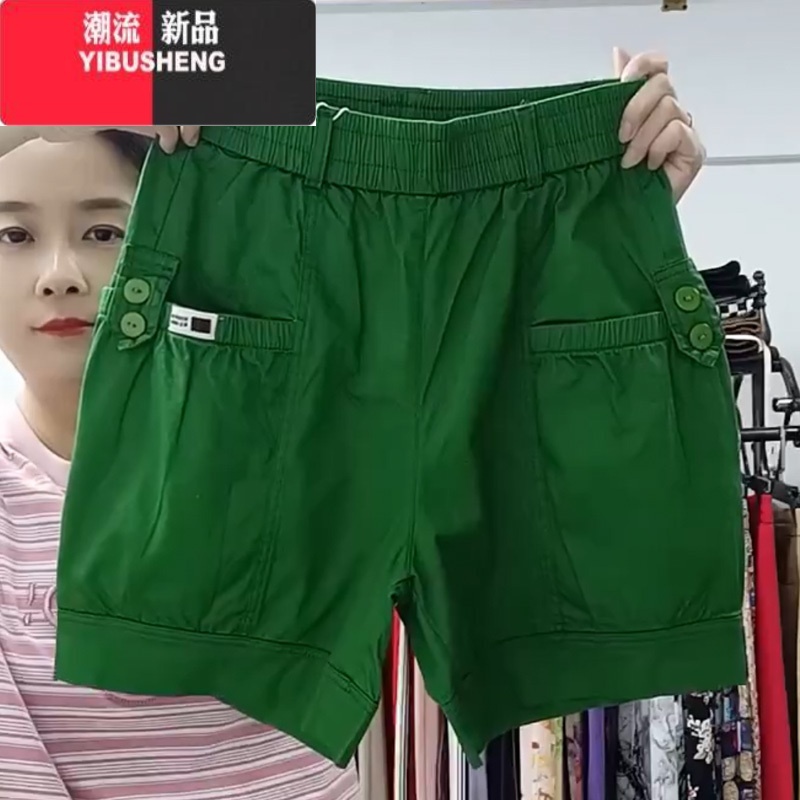 YIBUSHENG白色水洗棉短裤女季薄款高腰显瘦直筒五分裤洋气显瘦休闲热裤高清大图