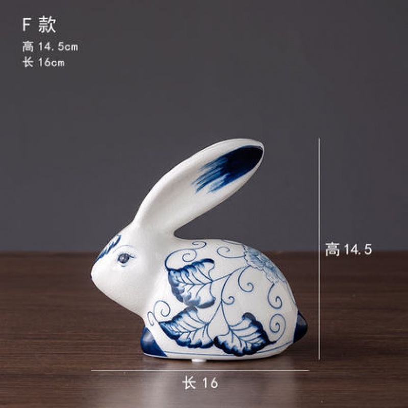 兔子摆件陶瓷饰品创意可爱客厅兔子摆设景德镇青花手绘兔子工艺品 三维工匠 5高清大图