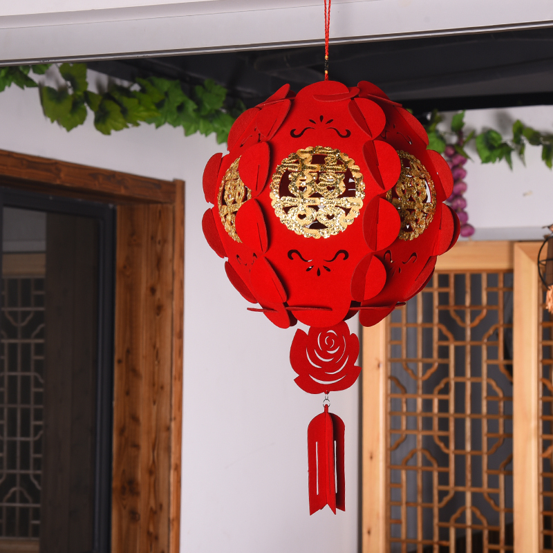 帝梦香结婚婚庆用品植绒红色挂饰创意喜字挂件场景户外喜庆装饰布置灯笼