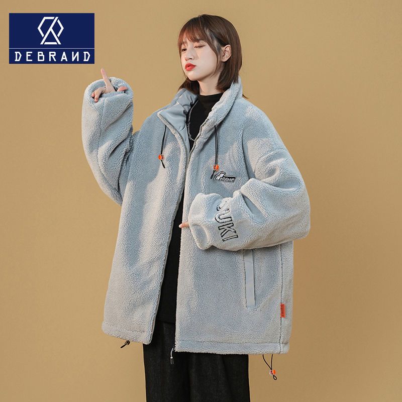 DEBRAND棉衣女2021冬季新款韩版简约ins潮刺绣加厚防寒羊羔绒外套