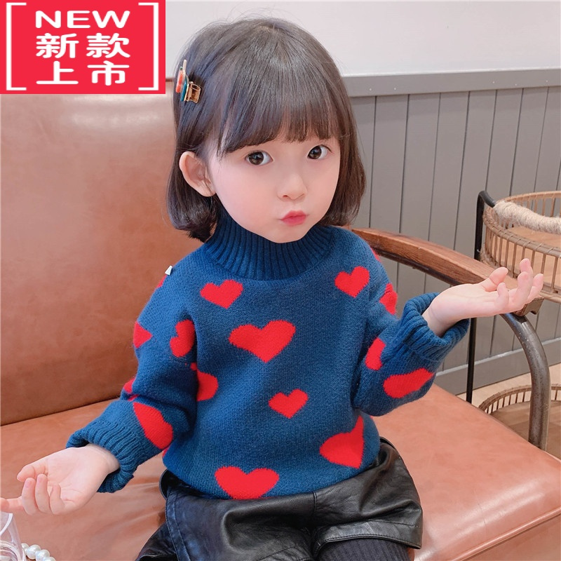 可莉允女童高领加厚打底毛衣2022新款套头儿童女宝宝秋冬季厚加绒针织衫