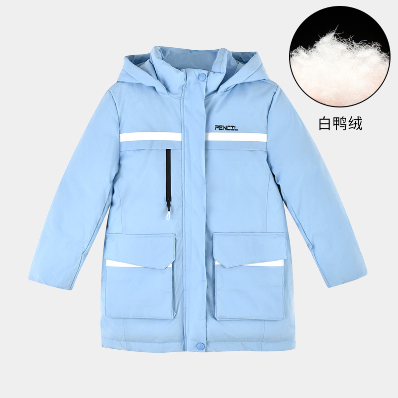 铅笔俱乐部2024秋冬新品女童羽绒服中大童加厚中长款外套儿童上衣 120cm 浅蓝