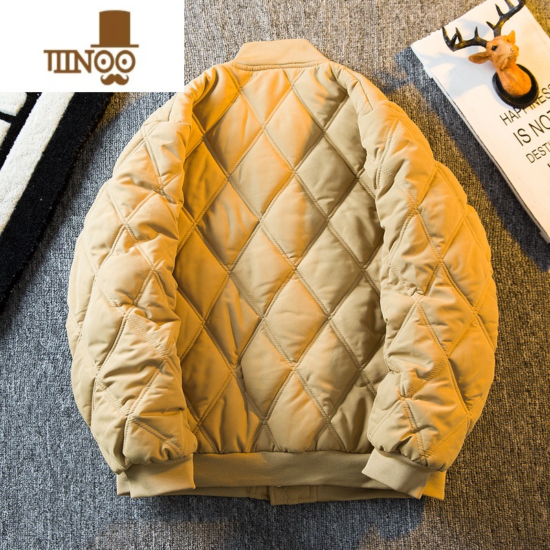 YANXUHPCP菱形格棉服男冬季加厚日系复古潮牌休闲棒球服保暖棉衣外套男高清大图