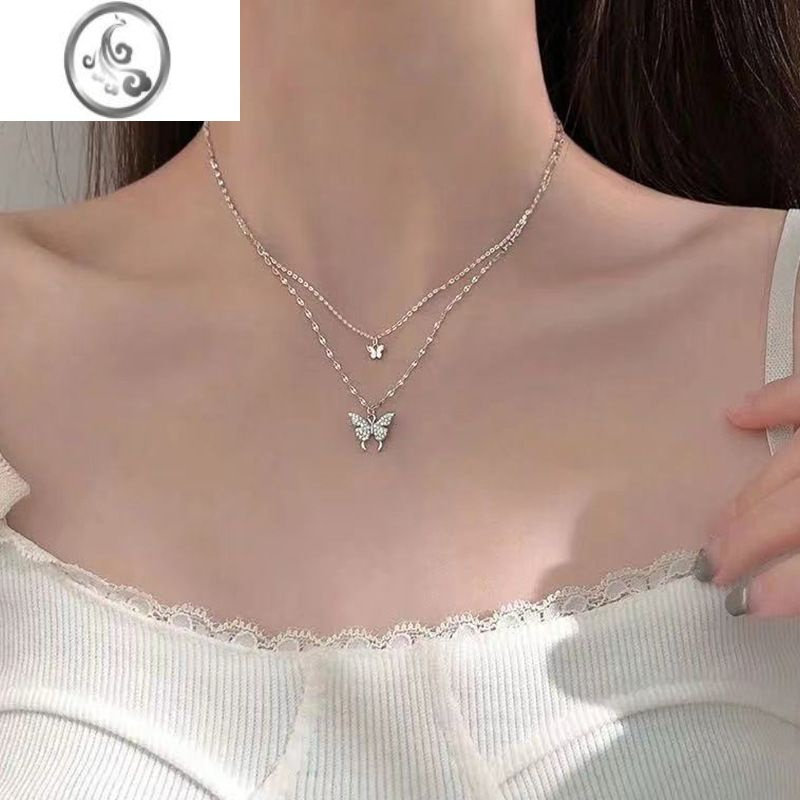 JiMi双层蝴蝶项链女锁骨链气质轻奢小众高级设计感夏季饰品钛钢颈链潮