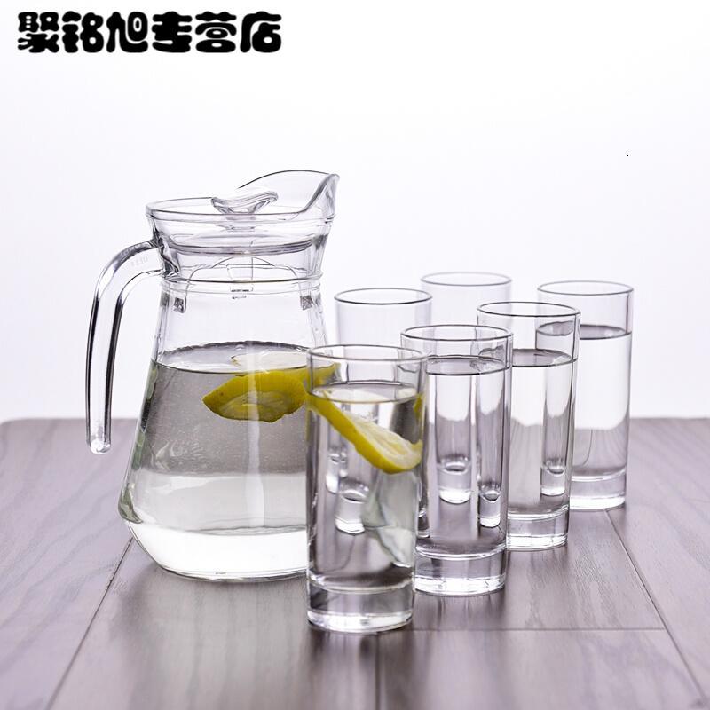 家用玻璃水杯套装6只茶杯套装冷水壶玻璃壶茶杯啤酒杯大容量带壶简约