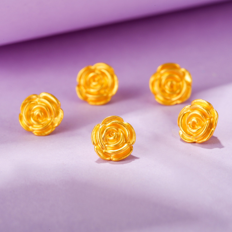 seaza喜钻3d硬金足金999浪漫玫瑰花黄金手链红绳手绳