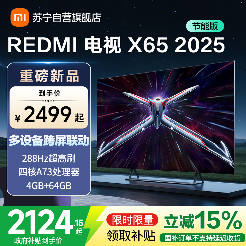 小米电视REDMI电视X65 2025款 65英寸节能版 288Hz高刷 4GB+64GB L65RB-RXE高清大图