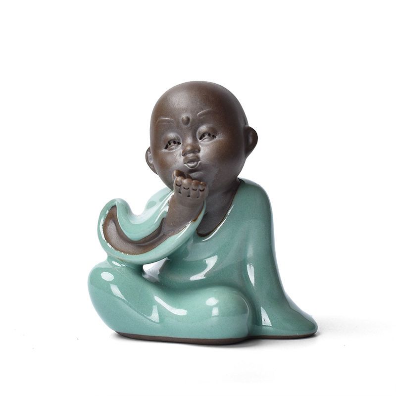 哥窑禅意小茶宠精品可养开片紫砂人物创意可爱摆件貔貅蟾茶道配件|A沉思