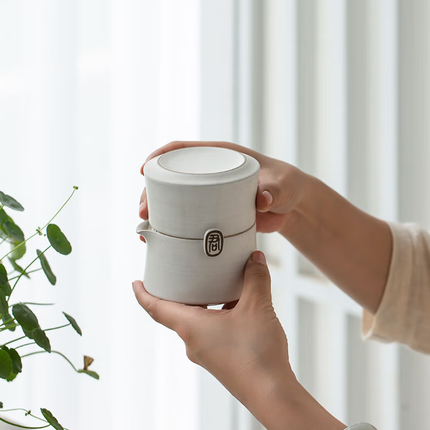 万仟堂(Edenus)旅行茶具 陶瓷功夫茶具套装便携户外茶具1人茶具君子之交怀古豆浆