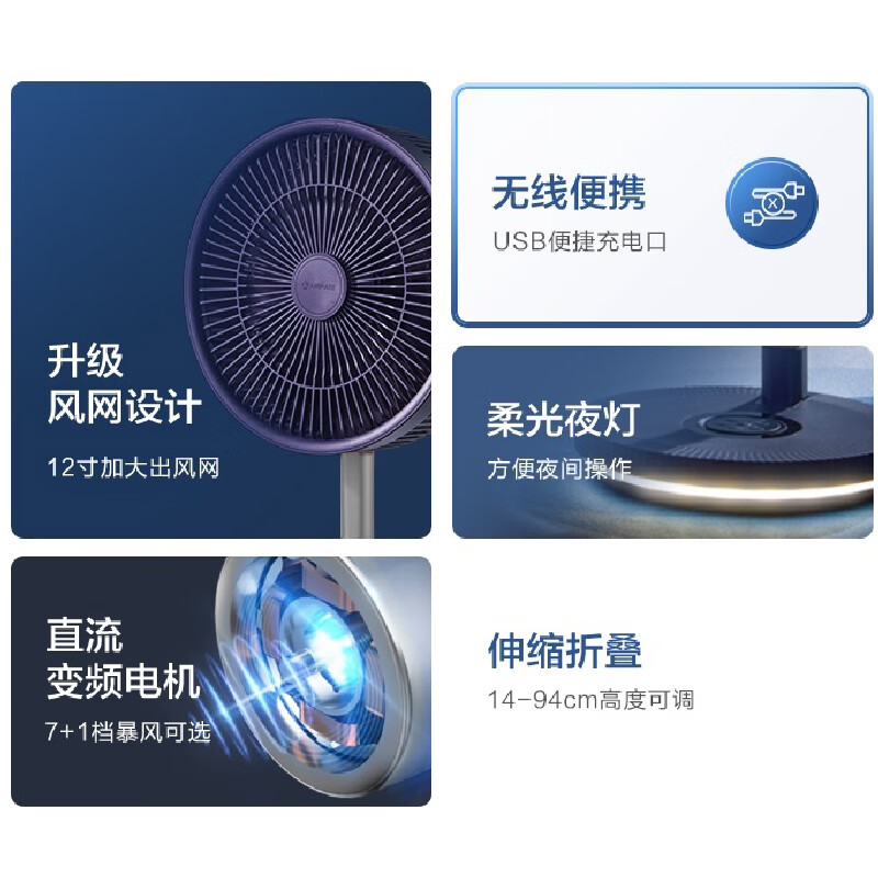 艾美特(AIRMATE)多功能风扇折叠扇智能遥控无线户外便携电风扇直流变频桌面台式落地夜灯三用循环电风扇CM-RD28高清大图