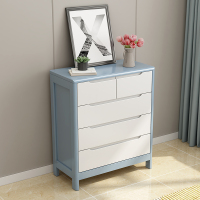 青木川 实木五斗柜卧室家用客厅餐厅收纳柜储物柜电视柜1.5米矮柜多抽屉式落地靠墙九斗橱玄关杂物柜简约现代床尾柜 五斗柜【80x40x95cm】蓝+白
