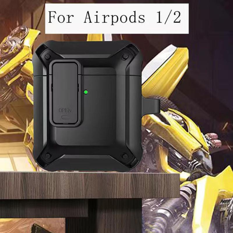苹果1代/2代[送挂钩] 黑色 适用苹果耳机保护套Airpods pro保护套防摔机甲1/2/3代耳机盒开关
