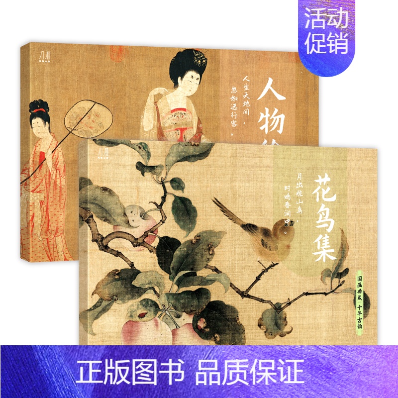 花鸟集+人物绘 【正版】国画典藏临摹画册 四册套装 人物绘山水花鸟百兽谱 臻选32张品质佳作 中国画大师临摹卡 美术绘