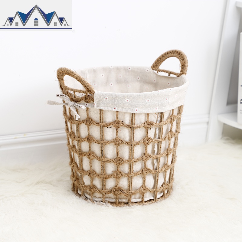 北欧ins脏衣篓衣物整理家用内衣收纳大号脏衣篮藤编宿舍玩具储物 三维工匠收纳篮 卡其色圆型中号