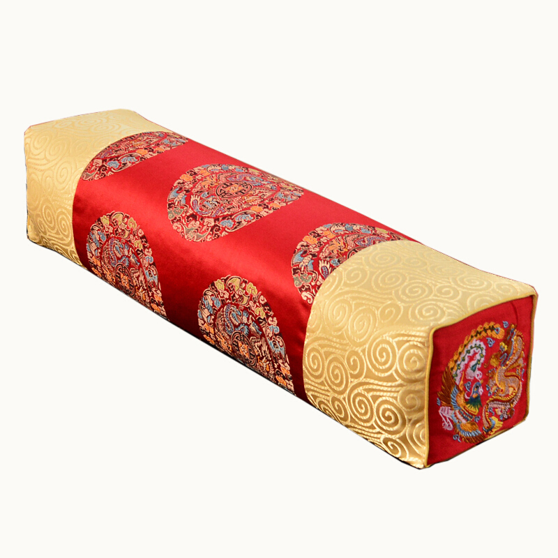 梦逸美仿古长方形绣花中国风护颈椎修复专用式花荞麦皮枕头 富贵福团红