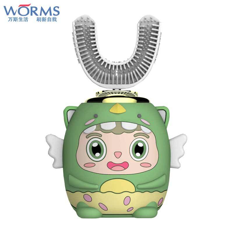 worms儿童牙刷u形电动宝宝刷牙神器婴幼儿自动声波2-6-14岁U型充电式 小飞龙 礼盒装(2-14岁通用)