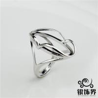 戒托14*25心形空托纯银 女款绿松石戒指琥珀蜜蜡DIY925银戒指托送女朋友老婆生送女朋友七夕情人节礼物