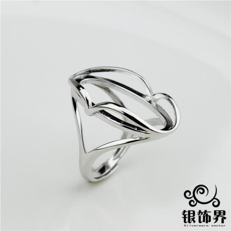 戒托14*25心形空托纯银 女款绿松石戒指琥珀蜜蜡DIY925银戒指托送女朋友老婆生送女朋友七夕情人节礼物
