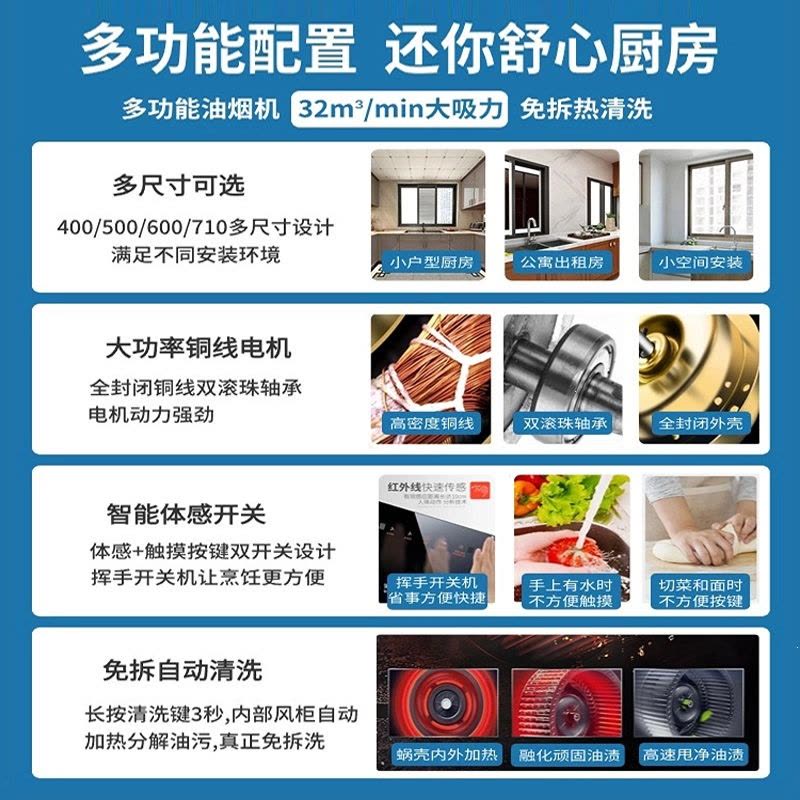大吸力抽油烟机出租房小型油烟机家用厨房吸油机公寓免打孔抽烟机 600MM机械按键22m³围板自行安装图片