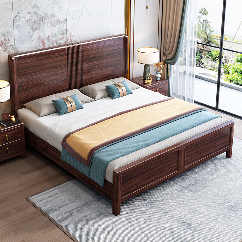 青木川 新中式实木床1.5米单人床1.8米双人床主卧室房间成人结婚处收纳储物床带抽屉高箱体简约现代酒店民宿高清大图