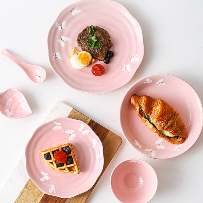 凌天 景德镇日式蝴蝶系列六人食套装小清新陶瓷餐具创意家用碗高清大图