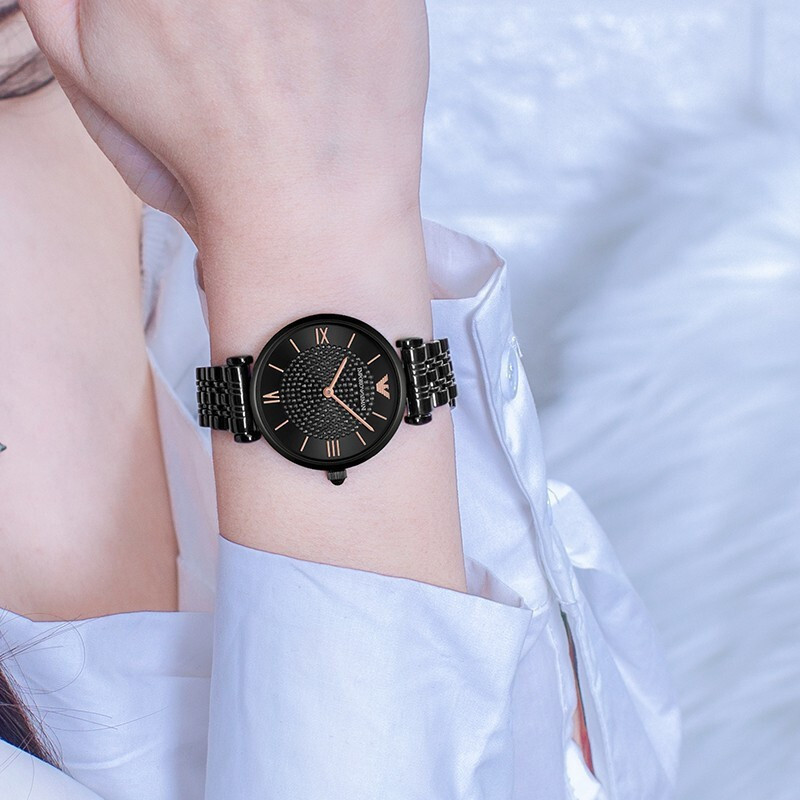 阿玛尼(EMPORIO.ARMANI)黑夜满天星手表 佟丽娅明星同款时尚优雅休闲石英表女士腕表 AR11245