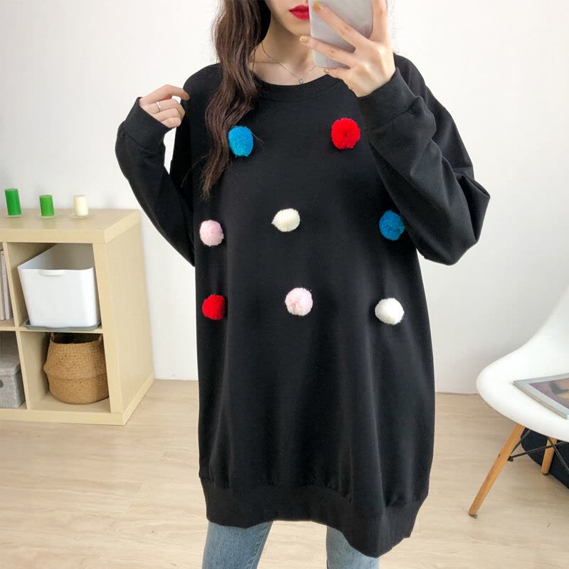 迪鲁奥(DILUAO)孕妇卫衣春秋季2021新款长袖中长款小毛球衣韩版大码宽松上衣图片