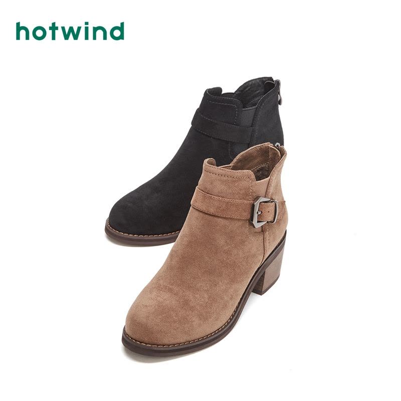 热风hotwind新款优雅时尚粗跟女士休闲鞋圆头中跟短靴H84W8827图片