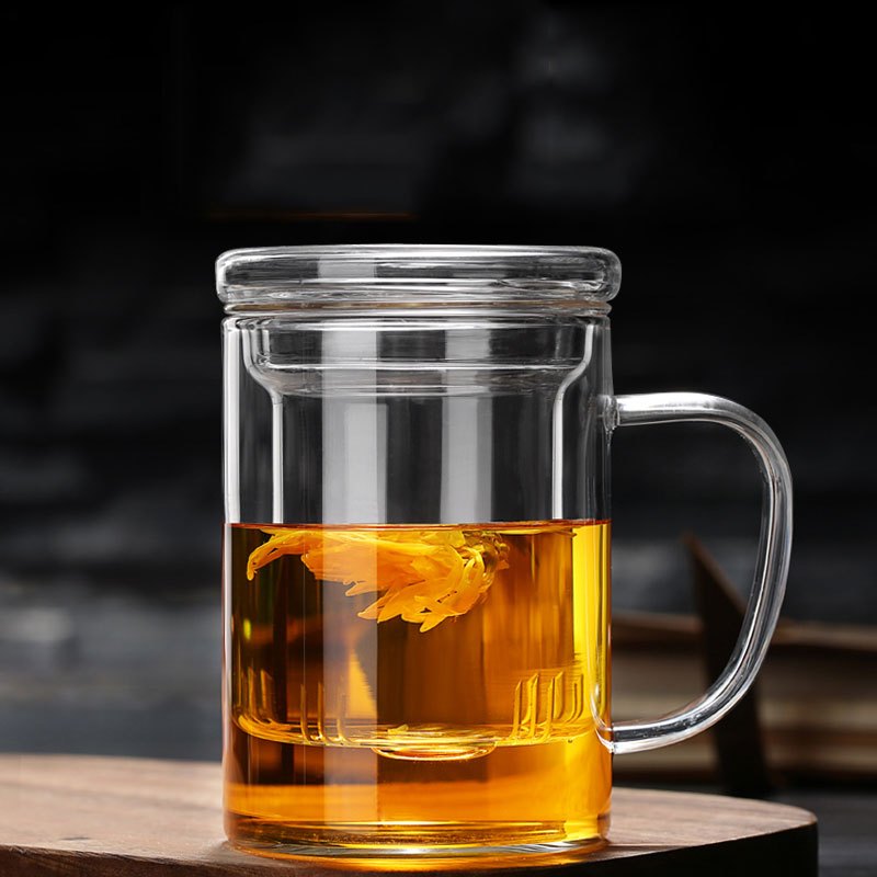 趣涉家居 家用加厚玻璃杯子花茶杯水杯可爱带盖把茶杯办公室过滤泡茶杯家居器皿生活日用水具杯具