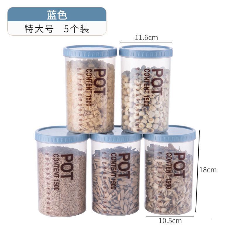 家柏饰(CORATED)厨房防潮透明密封罐五谷杂粮干果储物塑料瓶罐子食品级零食收纳盒 特大号蓝色5个装