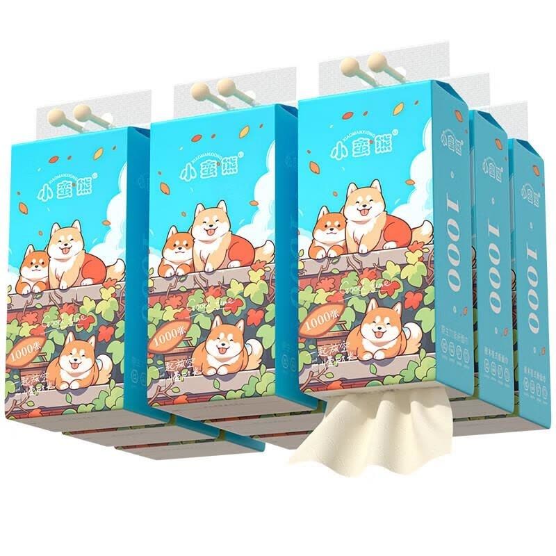 漫花小蛮熊柴犬1000张悬挂式抽纸可爱家用抽取式面巾纸卫生纸图片