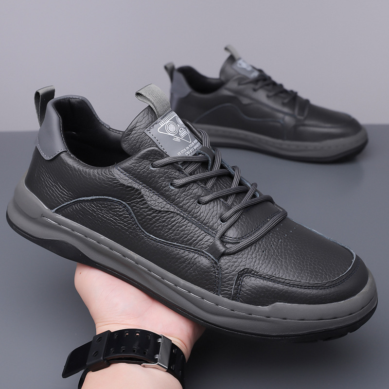 板鞋男2025新款头层牛皮透气简约休闲皮鞋潮流时尚小白鞋一件高清大图