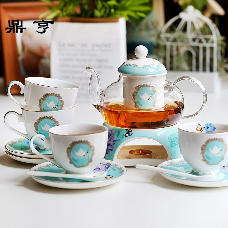 鼎亨那些时光 陶瓷花茶茶具套装 耐热底座玻璃花茶壶水果茶壶下午
