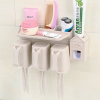 北欧风生活日用卫生间简约吸壁式牙刷架壁挂洗漱架牙刷筒牙刷杯牙刷置物架套装收纳层架简约收纳用品