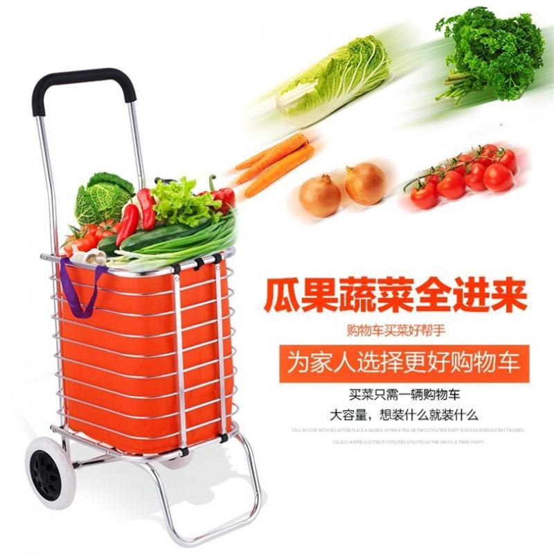 购物买菜小拉车不锈钢可折叠爬楼手拉车家用便携菜篮手推拉杆拖车 三维工匠 四轮款(送袋、绳和卡扣)家用拖车