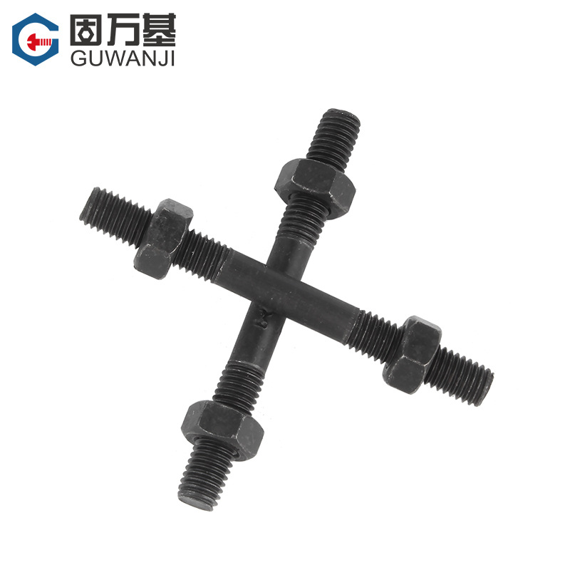 8.8级双头螺丝螺母套装组合 铁黑组合套装螺丝(双头螺丝1个+六角螺母2个)M12x70 5套装高清大图