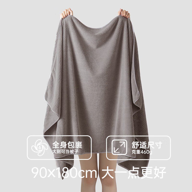 三利加大7A抗菌浴中A类吸水速干成人男女士裹巾 90*180cm 460g天空灰 V3061高清大图